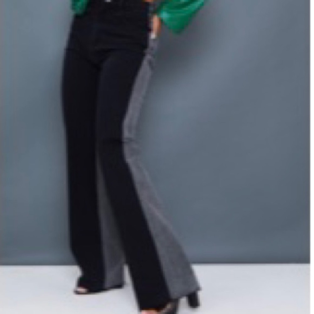 Black wide leg denim contrast jeans